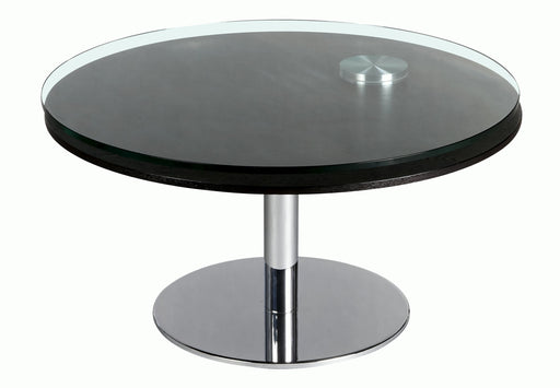 Chintaly 8176 Contemporary Dual Round Top Motion Cocktail Table w/ Glass & Solid Wood Top
