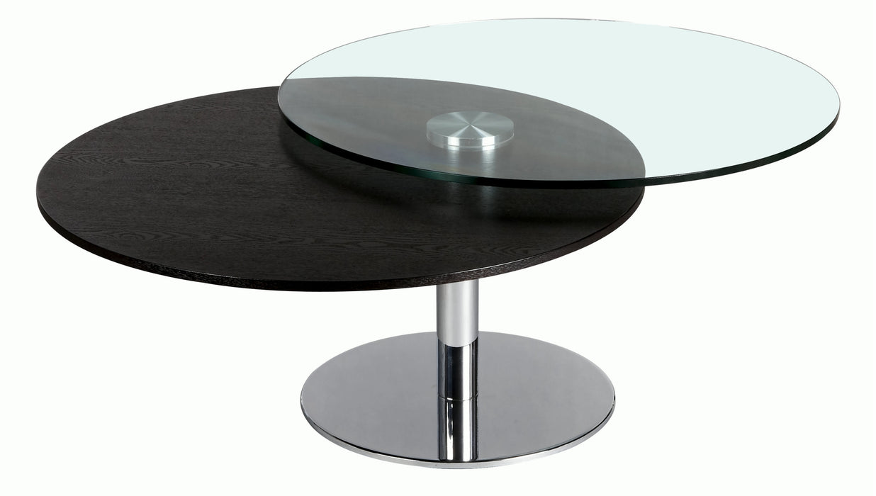 Chintaly 8176 32" Round Glass & Solid Wood Cocktail Table Motion Tops