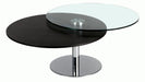Chintaly 8176 Contemporary Dual Round Top Motion Cocktail Table w/ Glass & Solid Wood Top