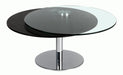 Chintaly 8176 32" Round Glass & Solid Wood Cocktail Table Motion Tops