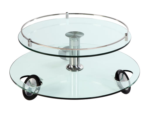 Chintaly 8178 Contemporary Two-Tier Rolling Round Glass Cocktail Table