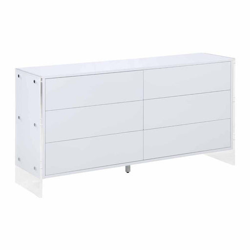 Chintaly BARCELONA Contemporary Wooden & Solid Acrylic Buffet w/ 6 Drawers