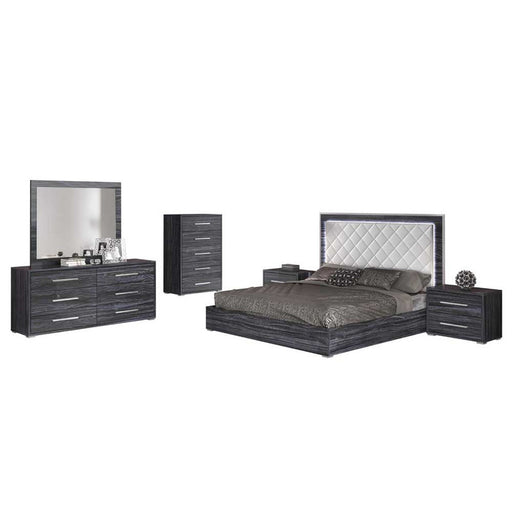 Chintaly NAPLES 4-Piece King Size Bedroom Set w/ Bed, Dresser, Mirror & Nightstand