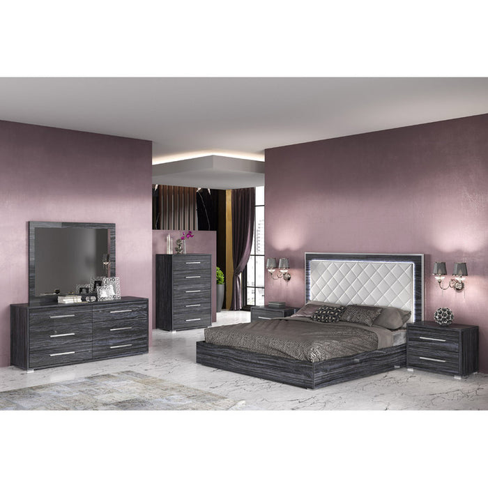 Chintaly NAPLES 4-Piece King Size Bedroom Set w/ Bed, Dresser, Mirror & Nightstand