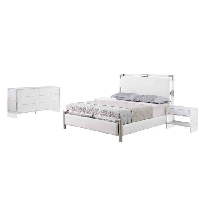 Chintaly BARCELONA Acrylic Bedroom Set w/ King Bed, Buffet & Lamp Table