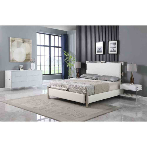 Chintaly BARCELONA Upholstered King Bed w/ Solid Acrylic and Brushed Nickel Frame