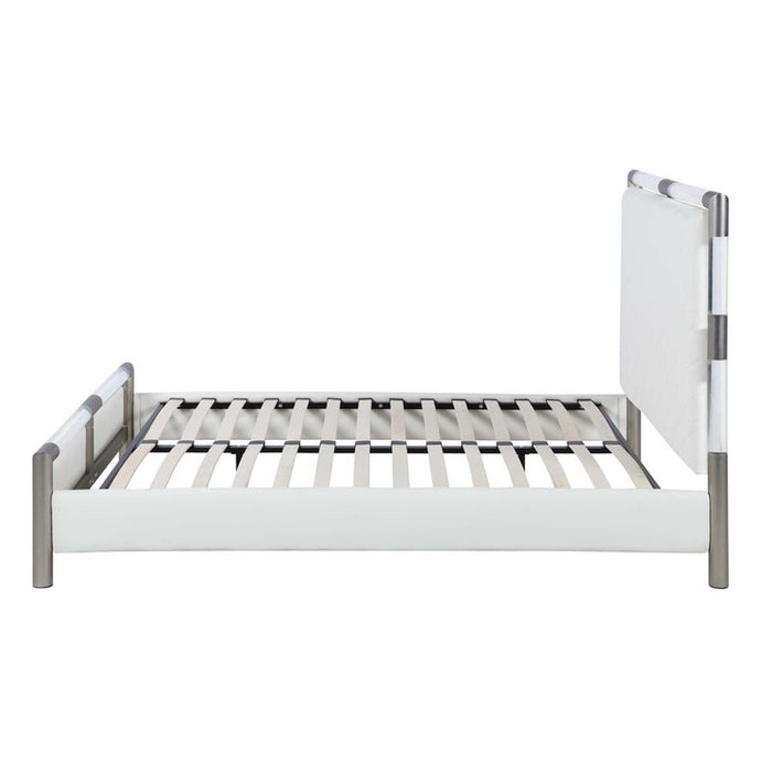 Chintaly BARCELONA Upholstered King Bed w/ Solid Acrylic and Brushed Nickel Frame