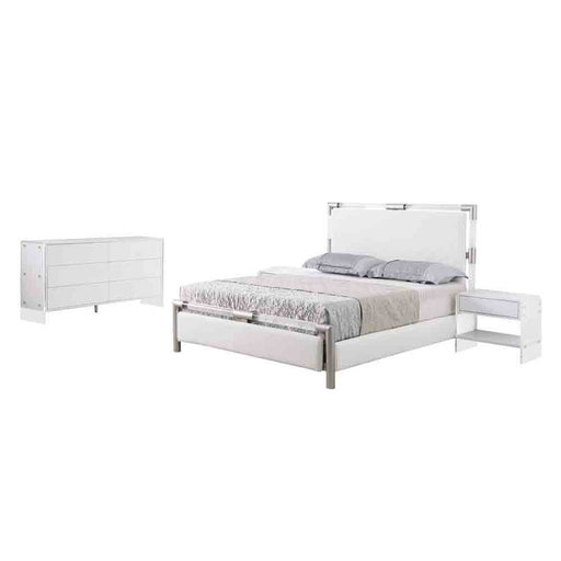 Chintaly BARCELONA Upholstered Queen Bed w/ Solid Acrylic and Brushed Nickel Frame
