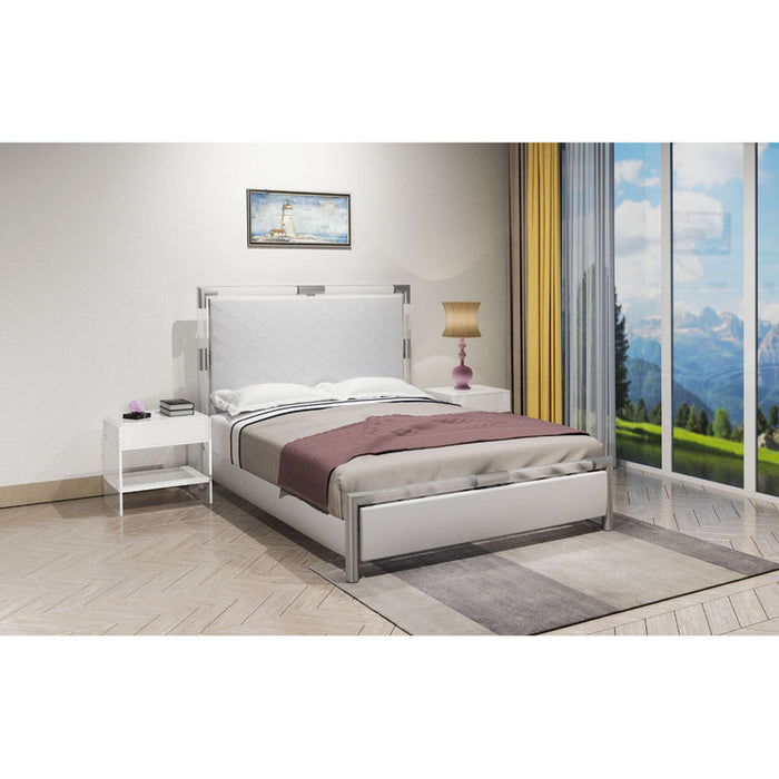 Chintaly BARCELONA Acrylic Bedroom Set w/ Queen Bed, Buffet & Lamp Table