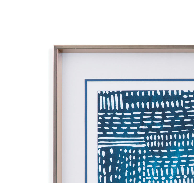 Sashiko Stitches IV - Framed Print - Blue