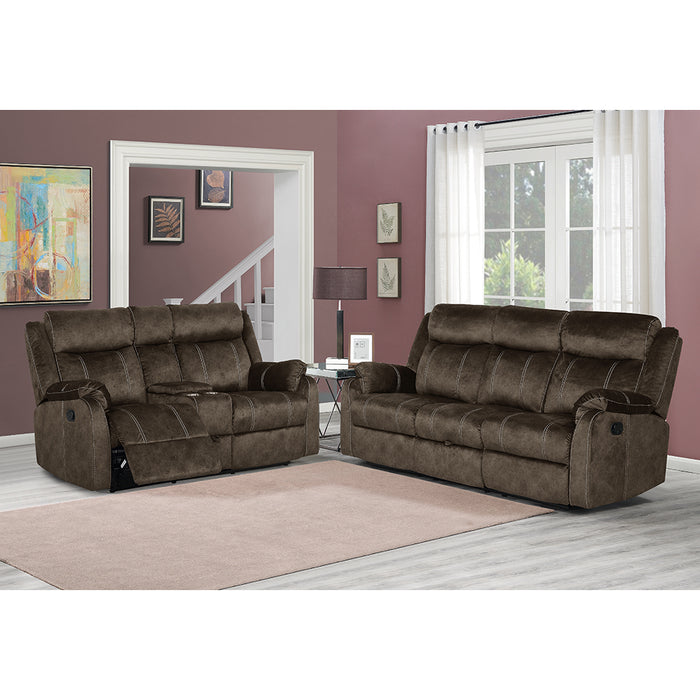 Global Furniture Domino Console Reclining Loveseat with Drawer Brown