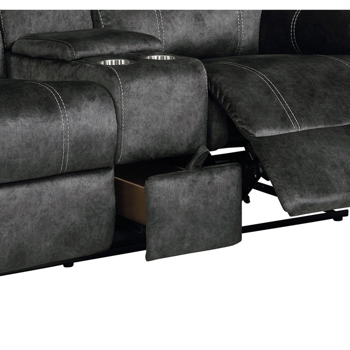Global Furniture Domino Console Reclining Loveseat with Drawer Grey
