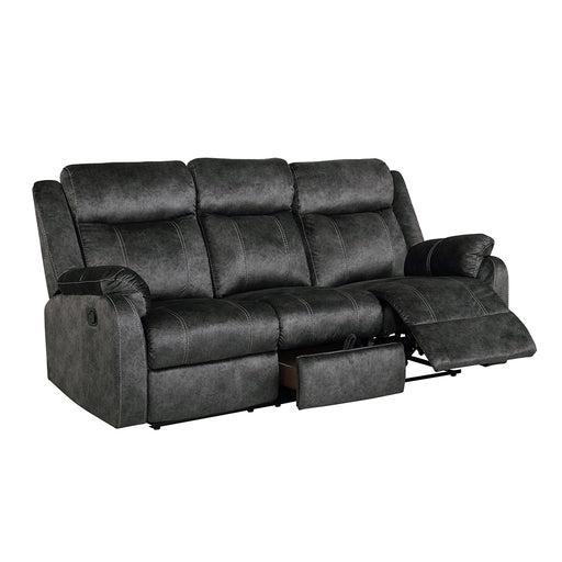 Global Furniture Domino Reclining Sofa with  Drop Down Table & Drawer Grey
