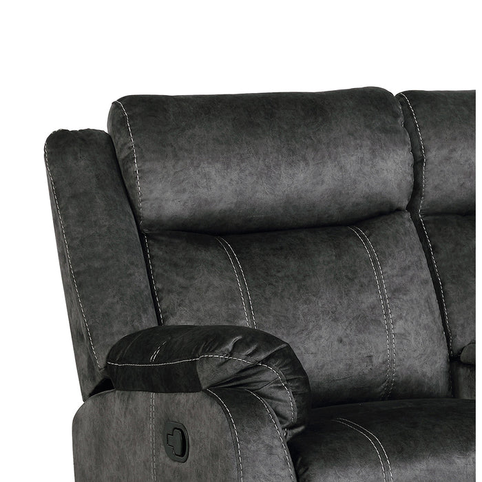 Global Furniture Domino Reclining Sofa with  Drop Down Table & Drawer Grey
