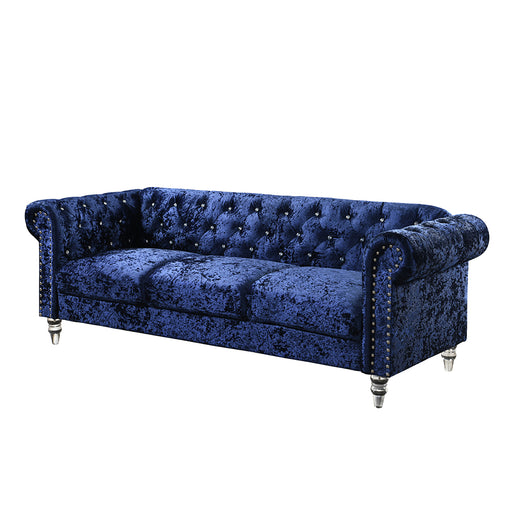 Global Furniture Dark Blue Velvet Tufted KD Sofa