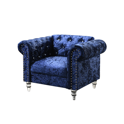 Global Furniture Dark Blue Velvet Tufted KD Chair