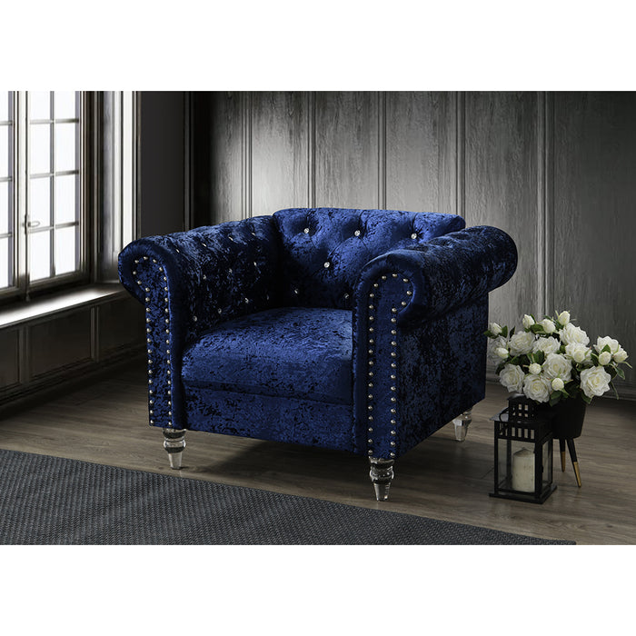 Global Furniture Dark Blue Velvet Tufted KD Chair