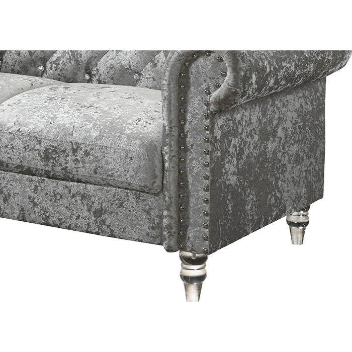 Global Furniture Grey Velvet Tufted KD Sofa  