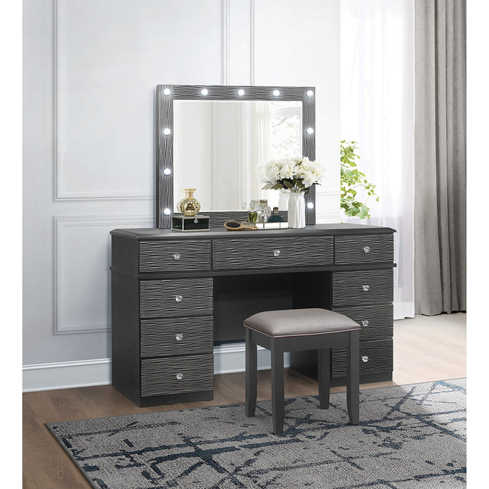 Global Furniture Addison Black Vanity Set with Stool and Mirror
