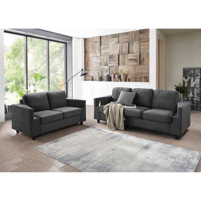 Global Furniture Bear Gunmetal Loveseat with Cupholders