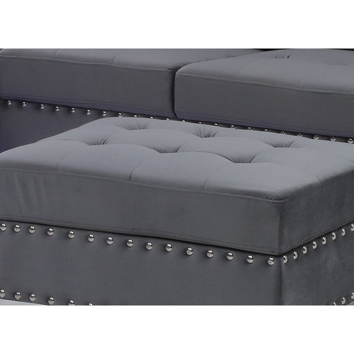 Global Furniture Grey Velvet Storage Ottoman