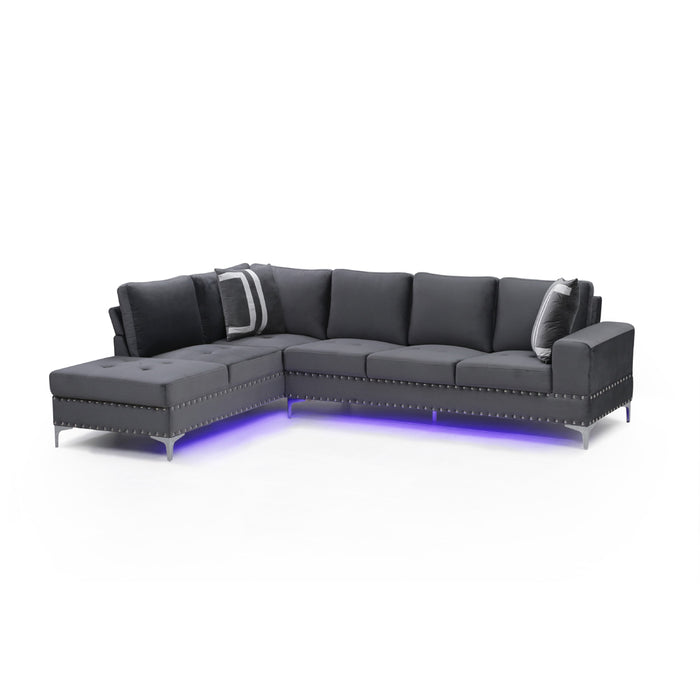 Global Furniture Grey Velvet LED Sectional