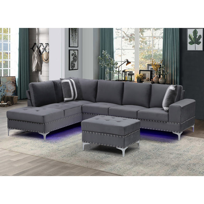 Global Furniture Grey Velvet LED Sectional