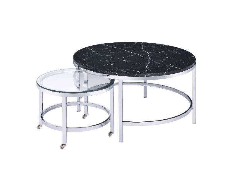 Virlana - Coffee Table - Clear Glass, Faux Black Marble & Chrome Finish