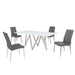 Chintaly ABIGAIL Modern Dining Set w/ White Glass Table & 4 Chairs - Gray