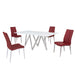 Chintaly ABIGAIL Modern Dining Set w/ White Glass Table & 4 Chairs - Red