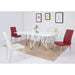 Chintaly ABIGAIL Modern Dining Set w/ White Glass Table & 4 Chairs - Red