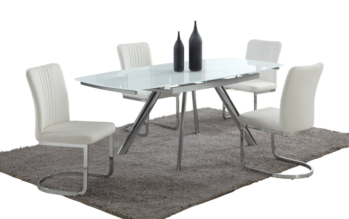 Chintaly ALINA Contemporary Dining Set w/ Extendable Starphire Glass Table & 4 Channel Back Side Chairs