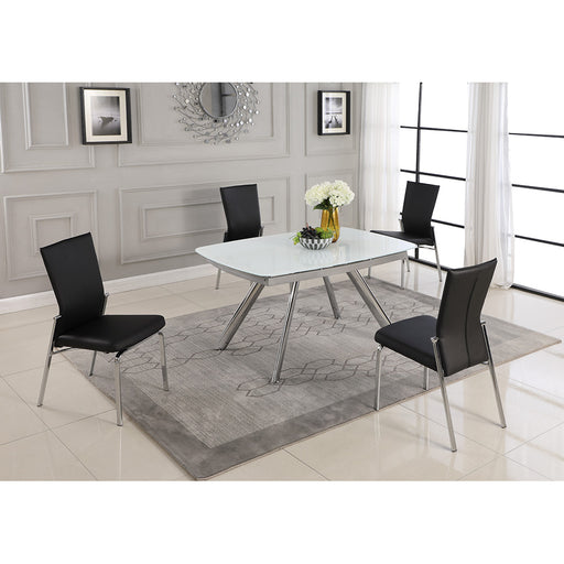 Chintaly ALINA Contemporary Dining Set w/ Extendable Starphire Glass Table & 4 Motion Back Side Chairs