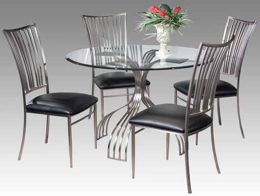 Chintaly ASHTYN Contemporary Dining Set with Round Glass Table & Curved Back Chairs