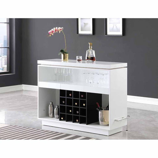 Chintaly BAXTER-BAR Home Bar w/ Honeycomb Accent and Storage