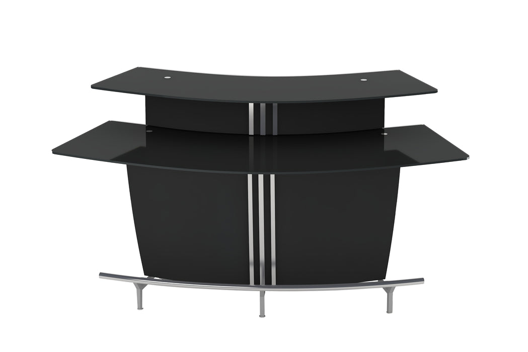 Chintaly BROADWAY Contemporary Black Glass Bar w/ Counter & Shelves