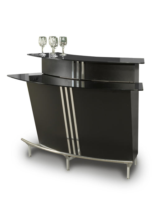 Chintaly BROADWAY Contemporary Black Glass Bar w/ Counter & Shelves