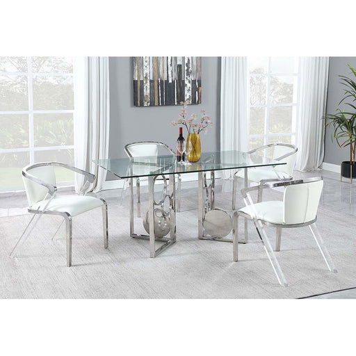 Chintaly BRUNA Contemporary Dining Set w/ 36" x 60" Glass Top Table & 4 Chairs