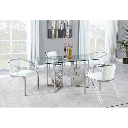 Chintaly BRUNA DT-4272 Contemporary Glass Top Dining Table w/ Dual Steel Base Set