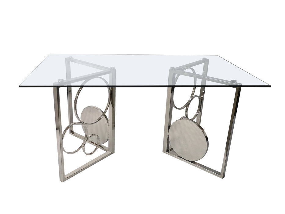 Chintaly BRUNA DT-3660 Contemporary Glass Top Dining Table w/ Dual Steel Base Set