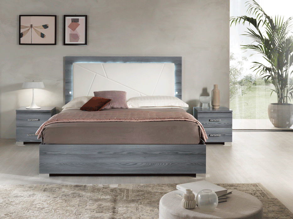 ESF Michele Di Oro, Made in Italy Nicole Bedroom with Upholstered HB in Grey with Light SET p12811