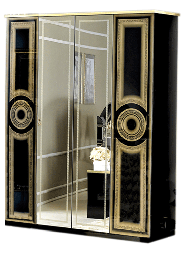 ESF Camelgroup Italy Aida Black/Gold 4 Door Wardrobe SET p10411