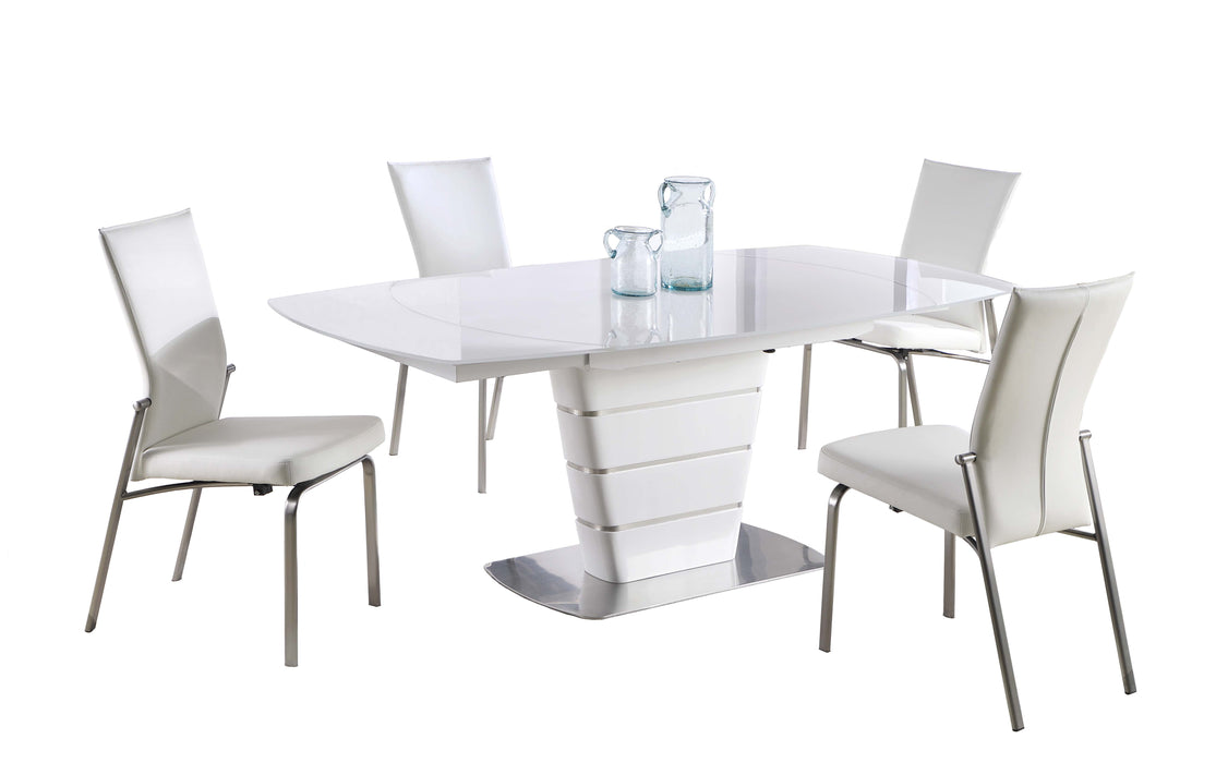 Chintaly CHARLOTTE Contemporary Dining Set w/ White Glass Table & 4 Motion-Back Chairs