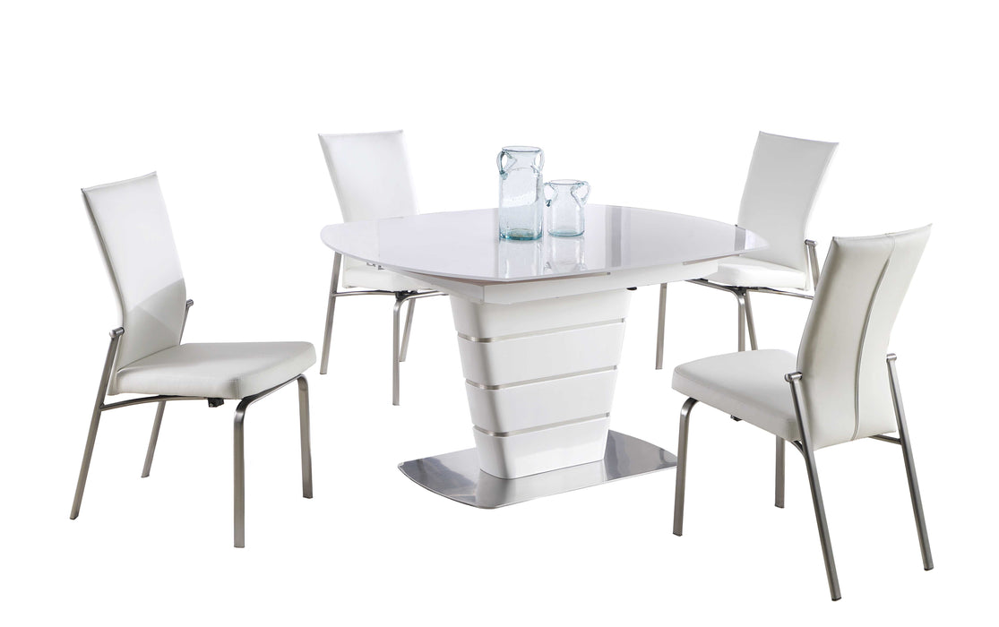 Chintaly CHARLOTTE Contemporary Dining Set w/ White Glass Table & 4 Motion-Back Chairs