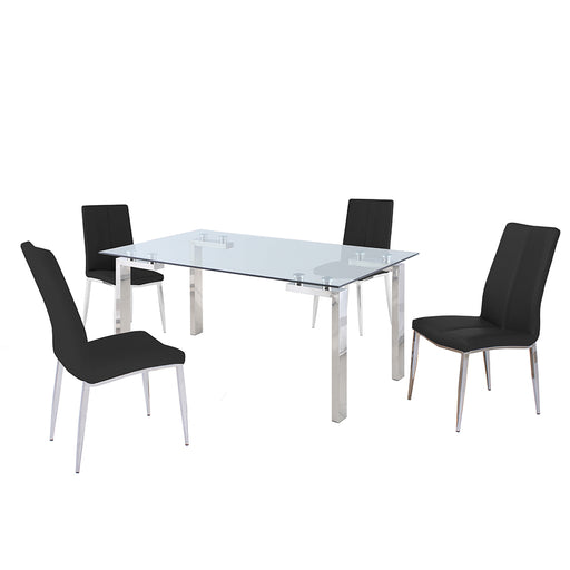 Chintaly CRISTINA Contemporary Dining Set w/ Glass Table & Upholstered Chairs - Black