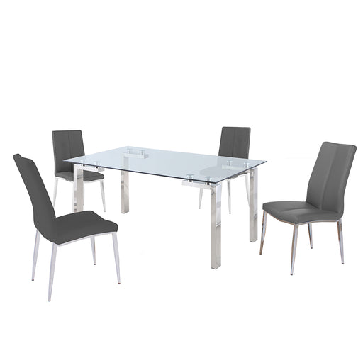 Chintaly CRISTINA Contemporary Dining Set w/ Glass Table & Upholstered Chairs - Gray