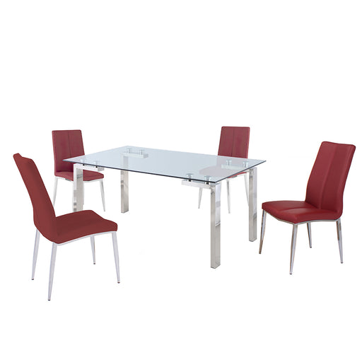 Chintaly CRISTINA Contemporary Dining Set w/ Glass Table & Upholstered Chairs - Red