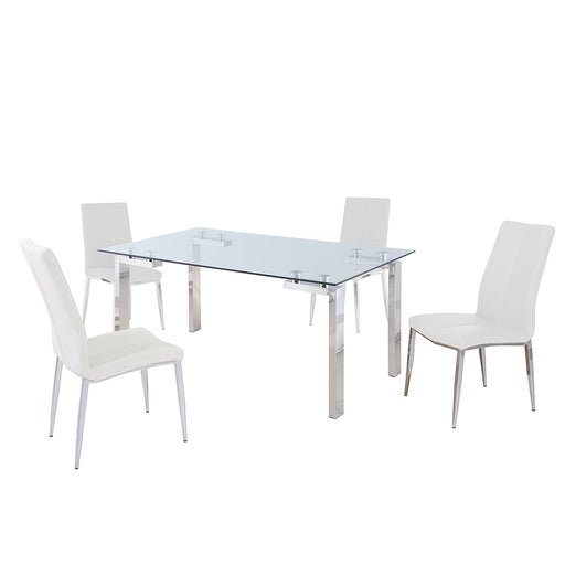 Chintaly CRISTINA Contemporary Dining Set w/ Glass Table & Upholstered Chairs - White