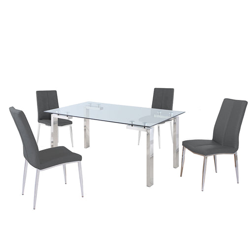 Chintaly CRISTINA Contemporary Dining Set w/ Glass Table & Upholstered Chairs