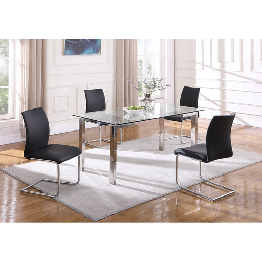 Chintaly CRISTINA Dining Set w/ Contemporary Glass Table & Modern Upholstered Chairs - Black